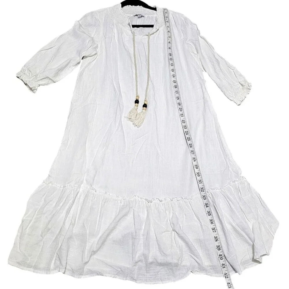 Yakira Bella White Boho Dress M Viscose Linen Blend - Picture 8 of 9